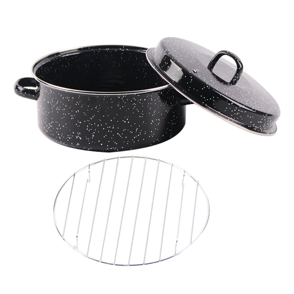 COMPUKAS Black Enameled Roasting Pan for Kitchen Heat-Resistant Design
