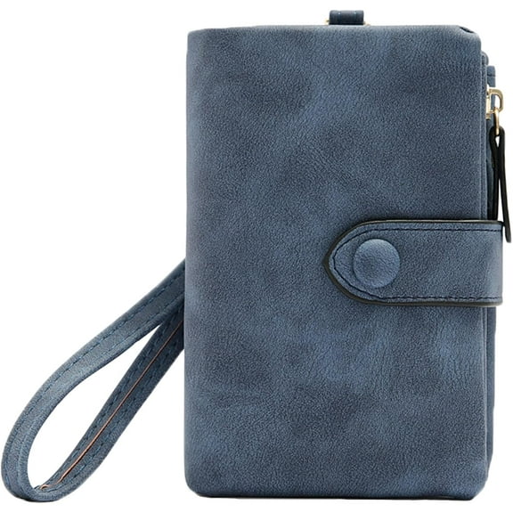 Womens Small Leather Wallet, RFID Bifold Ladies Wristlet with Card Slots id Window Zipper Coin Purse