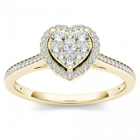 Imperial 1/4ct TW Diamond 10K Yellow Gold Heart Shaped Cluster Halo Engagement ring