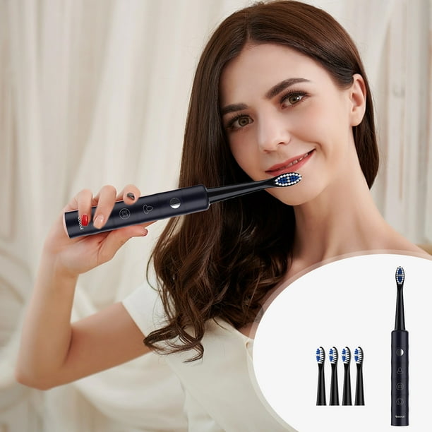 Cepillo de dientes eléctrico con 4 cabezales para adultos y niños, IPX7, 6 modos y temporizador inteligente de 2 minutos.