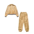 thumbnail image 6 of Doomiva Kids Girls Modern Hip Hop Jazz Dance Outfit Disco Party Long Sleeve Metallic Jacket and Pants Streetwear Gold 10, 6 of 7
