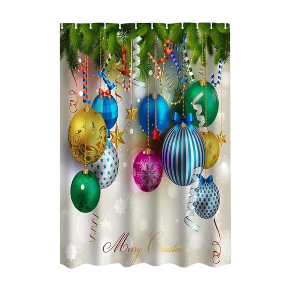 Waterproof Christmas Shower Curtain With Hooks Polyester Bath Curtain With Christmas Ball Decor