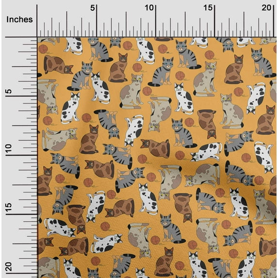 oneOone Viscose Jersey Dark Yellow Fabric Cat Craft Projects Decor Fabric Printed By The Yard 60 Inch Wide-M0O