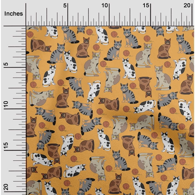 oneOone Polyester Lycra Dark Yellow Fabric Cat Sewing Craft Projects Fabric Prints By Yard 56 Inch Wide-K88