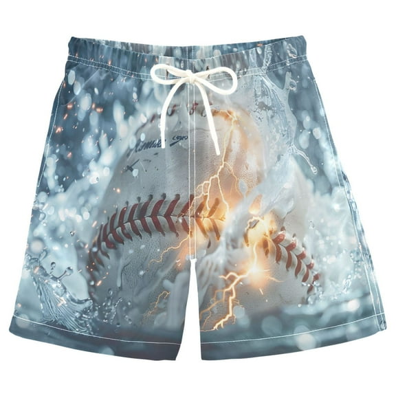 ALAZA Kids Boys Swim Trunks Fire Baseball Water Beach Board Shorts Drawstring Swimsuit Kid Teen M