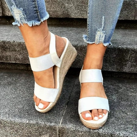 

Jacenvly 2024 New Summer Ladies Women Thick Soled Shoes Fish Mouth Casual Wedge Heels Sandals White Sandals for Women Clearance