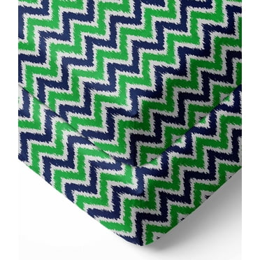 Bacati - MixNMatch Zigzag Crib/Toddler Bed Fitted Sheets 100% Cotton Percale, Navy/Green, 2-Pack