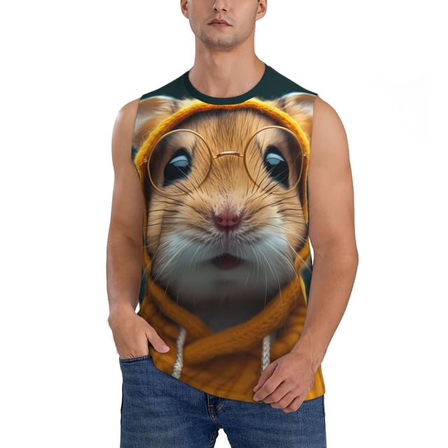 Fotbe Modern Yellow Sweater Guinea Pig Men's Camiseta sin Mangas Estampada para Hombres, Playera Casual para Gimnasio, Entrenamiento, Playa-X-Large