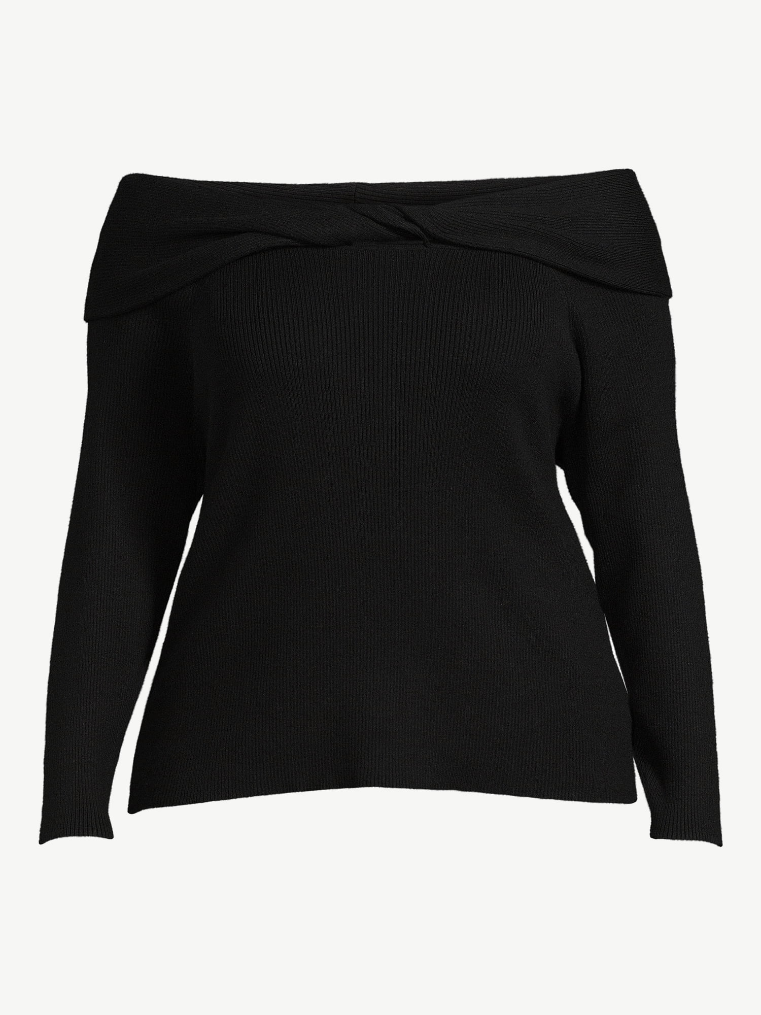 Sofia Jeans by Sofia Vergara Women's Plus Size Twisted Off Shoulder Sweater