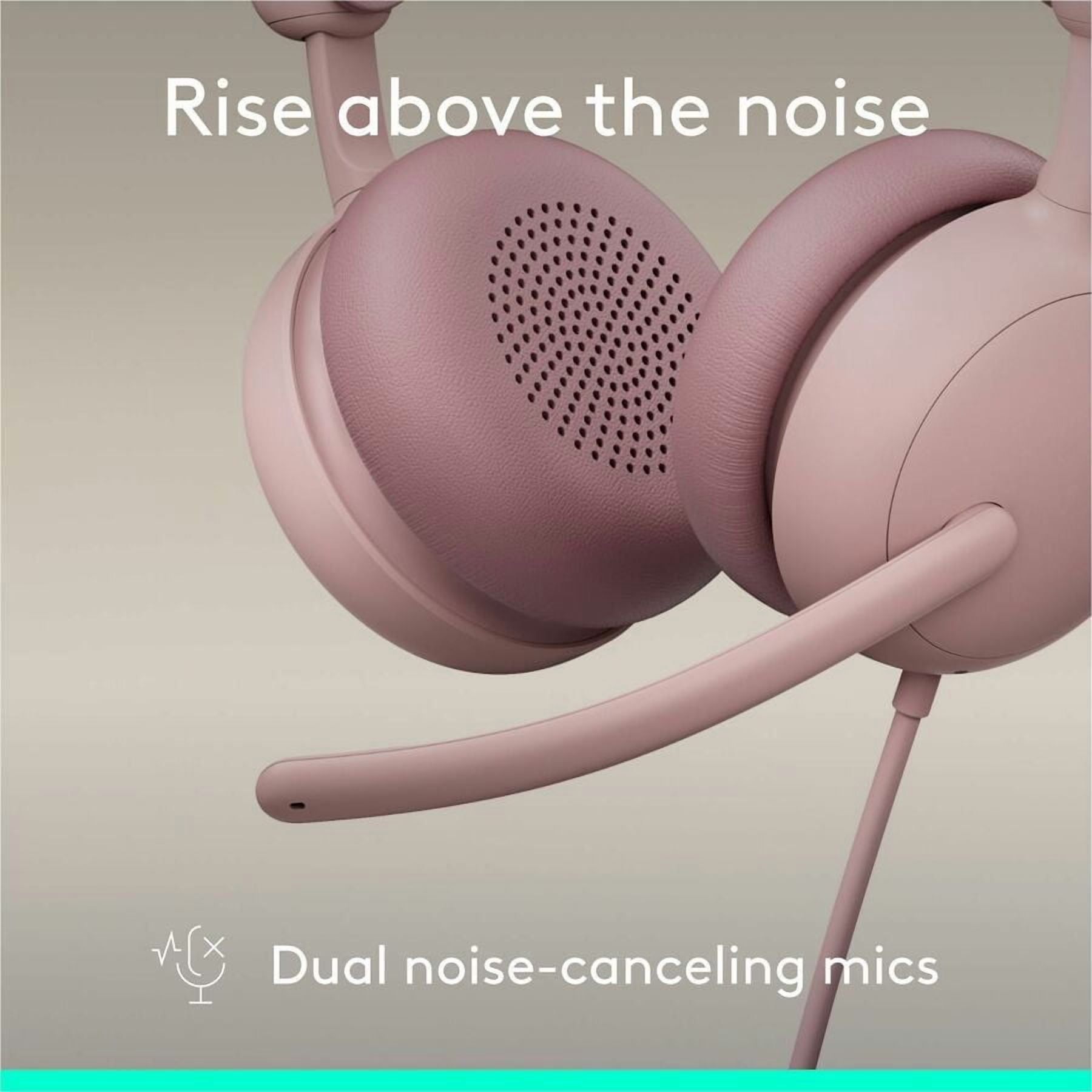 Logitech Zone Wired 2 for Business, Noise-Canceling Headset with Adaptive Hybrid ANC, Microsoft Teams Certified, USB-C with USB-A adapter, Rose
