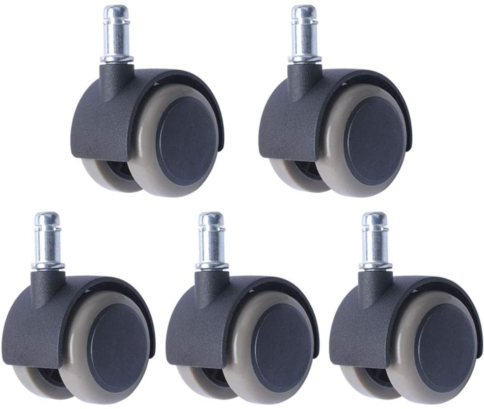 Standard Stem Size Set of 5 Black/Gray, 2 Inch Floor Protecting Rubber Office Chair Caster Wheels 