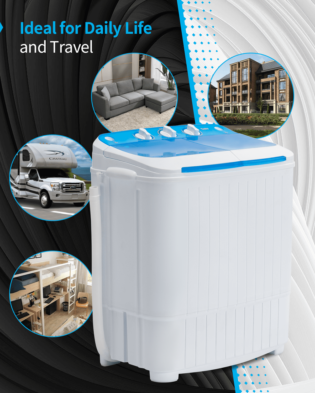 TABU 16.5lbs Portable Washing Machine, Electric Twin Tub Wash&Spin Combo,Semi-Automatic Washer,White&Blue