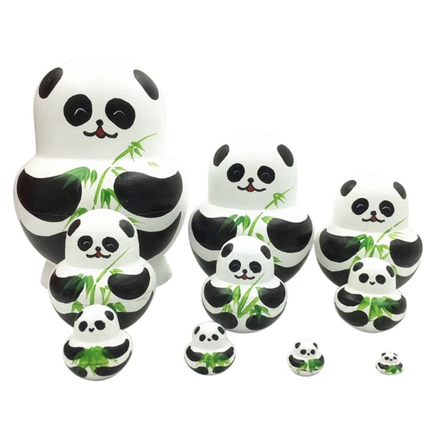 Set De 10 Poupées Russes Gigognes En Bois – Motif Panda Peint à La Main, Jaune, 15 Cm Max – Décoration Et Jeu éducatif, Cadeau Noël