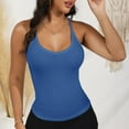 thumbnail image 6 of Women's Deep V-Neck Tank Top with Slim Fit and Adjustable Strap Detail - Medium, Blue, 6 of 7