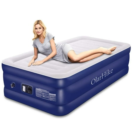 OlarHike Twin Air Mattress with Built-in Pump, Elevated Double High Airbed for Guests, Blow Upgraded Camping Beds for Adults, Flocked Top, Inflated Size: 75Ã?40Ã?18 inches, 18,