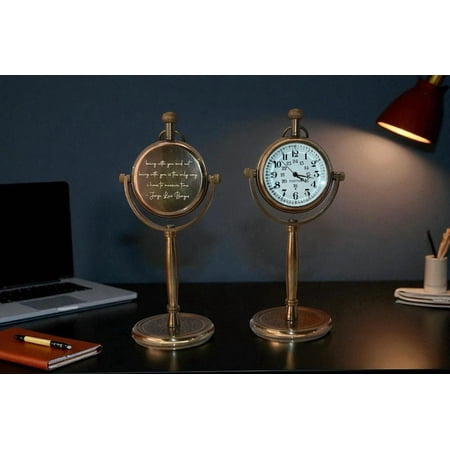 Personalized Clock Mini Brass Desk Clock Engraved Your Handwriting Gift Vintage Antique Table Clock for Office Home Décor & Anniversary Gift