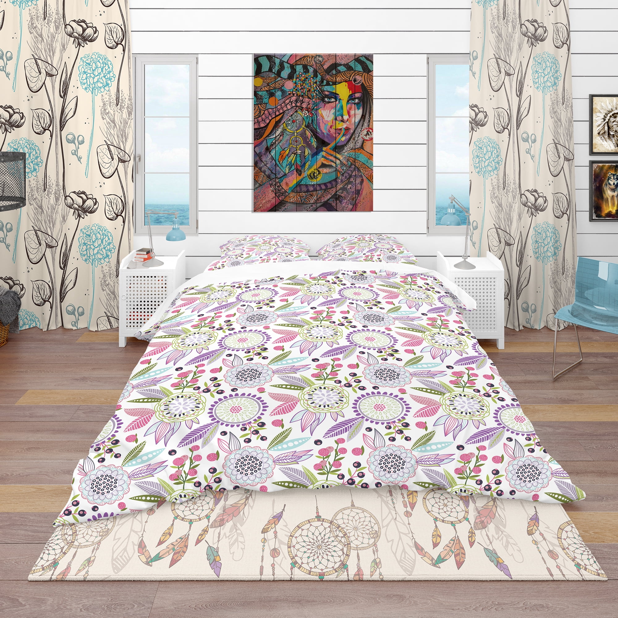 Designart 'Colorful Floral Pattern' Modern & Contemporary Duvet Cover Set
