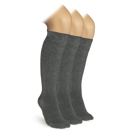 

HUGH UGOLI Knee High Socks for Kids Girls Boys & Toddlers Solid Color Long School Uniform Socks Soft Breathable & Comfortable Bamboo Socks 3-14 Years Old | 3 Pairs | Melange Grey | 3-4 Years