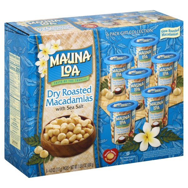 Mauna Loa Dry Roasted Macadamia Nuts with Sea Salt Box Set 4 oz cans, Pack of 6