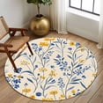 thumbnail image 3 of Garden Flora Illustrations Round Area Rug 5 FT, Non Slip Bedroom Rugs, Blue Yellow Flowers Washable Soft Circular Carpet Non-Shedding Floor Mat for Kitchen Dining Room Foyer Balcony Dorm, 3 of 8