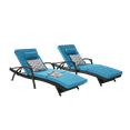 thumbnail image 3 of Outdoor Long Reclining Chair Set of 2,Wicker Lounge Chairs with Wicker Lounge Chairs with Cushions and Armrest,Reclining Lounge Chair Lawn Sunbathing Chairs Recliner Adjustable to 150°,Light Blue, 3 of 11