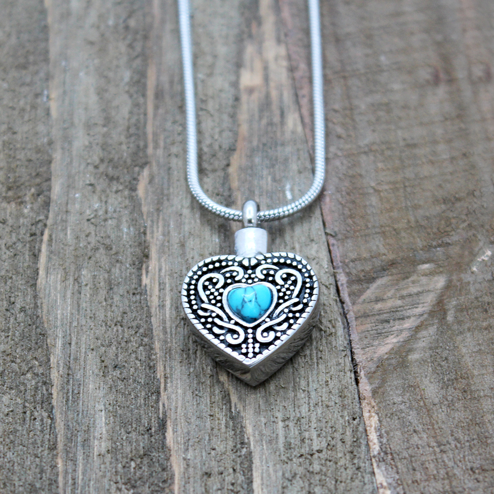 Turquoise Heart Cremation Jewelry Memorial Necklace Keepsake Ashes Holder Cremation Urn Necklace for Ashes with Funnel Kit and Velvet Jewelry Box - image 4 of 7