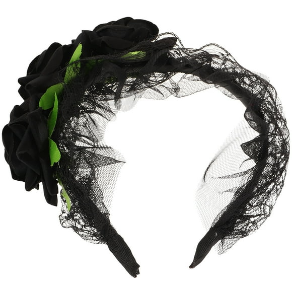 BRIGHTFUFU Diadema de flores, diadema de encaje, diadema ancha, tocado de fiesta, accesorio para el cabello Vintage para mujer