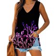 thumbnail image 2 of Gibobby Camiseta sin mangas con cuello en V y estampado de flores degradadas para mujer(Morado,CH), 2 of 5