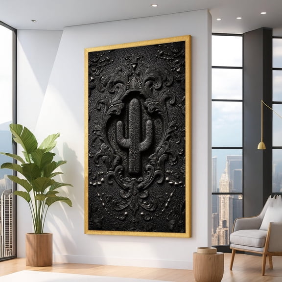 Black Cactus Design Wall Art, Southwestern Style Home Decor, Botanical, Elegant Rustic Wall Decoration UNFRAMED Poster, Wall Art for Decor, Present, 8x12