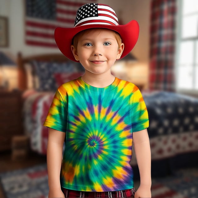 Hauts et T-Shirts pour Filles - T-Shirt Graphique à Manches Courtes Imprimé Tourbillon Col Rond Décontracté Confortable pour Usage Quotidien pour Tout-Petits et Enfants 2-13 Ans