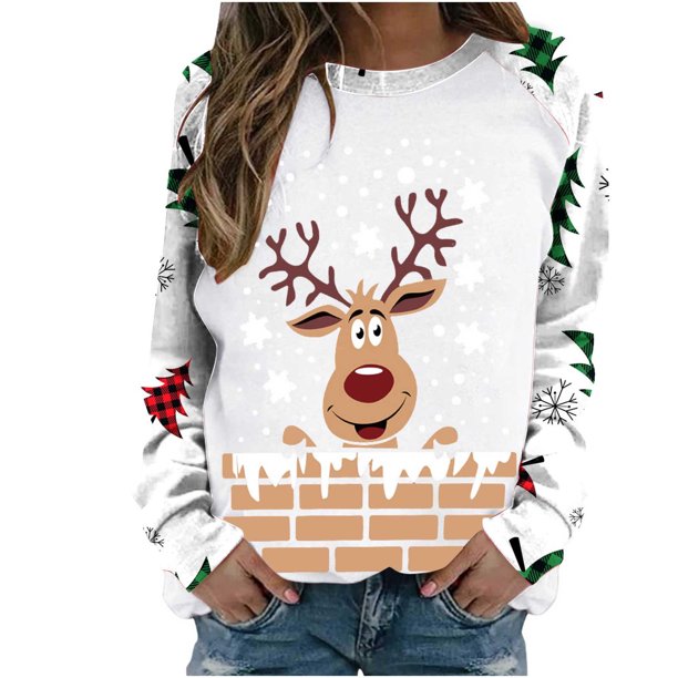 Sudadera de Cuello Redondo de Navidad Para Mujer Moda Casual Manga Larga Estampado Tops Blusa Odeerbi ODB196838