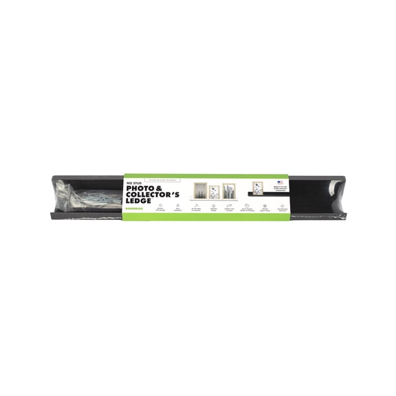 Hangman No Stud Photo & Collector's Ledge Floating Shelf - 18" - Black - Aluminum - Level and Hardware Included - No Drills or Anchors Needed
