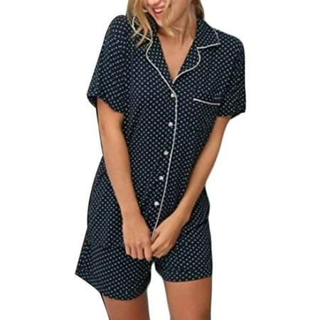 

Emmababy Women 2PCS Pajama Set Solid Color/Dot/Striped Short Sleeve Top Short Pants