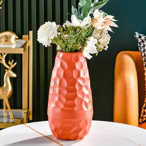 Decorative Vase, Czzoypi Imitation Glazed Plastic Flower Vase, 10 Inch Modern Home Decor for Living Room TV Cabinet Dried Flower Arrangement, Orange