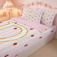 thumbnail image 3 of Meiyoeat Cute Gold Letter D Zipper Full Size Comforter Sets with Fitted Sheet and 2 Pillowcases, Strawberry Stripe Print Zipper Bedding Set, Pink Red,4pcs,Pink Reversible, 3 of 6