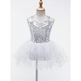 thumbnail image 3 of Aislor Kids Girls Sparkly Sequin Sleeveless Leotard Dance Dress Crisscross Back Mesh Skirt 6-16 A White 8, 3 of 7