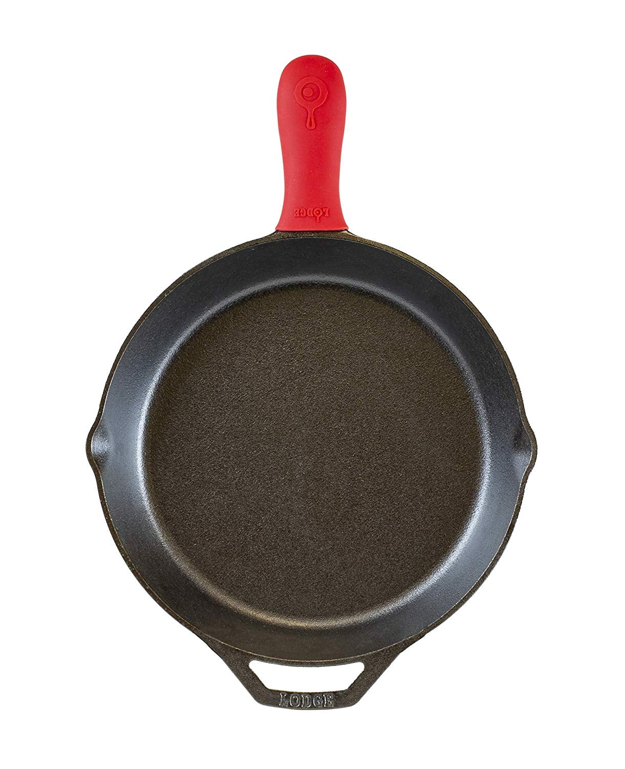 Lodge Cast Iron Deep Skillet, 12 inch & Silicone Hot Handle Holder - Red  Heat Protecting Silicone Handle for Cast Iron Skillets with Keyhole Handle