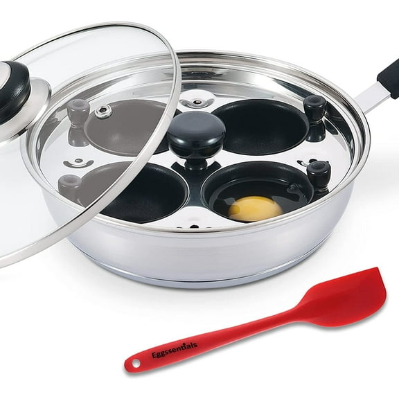 Eggssentials Stainless Steel Egg Poacher Pan Non Stick Poached Egg Cooker with Spatula