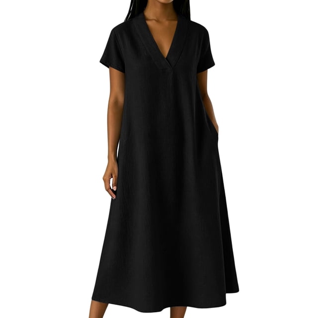XiYing Robe Décontractée, Combinaison-Robe Décontractée à Manches Courtes pour Femme, Col en V Uni, Coupe Fluide Printemps/été, S-TTG,