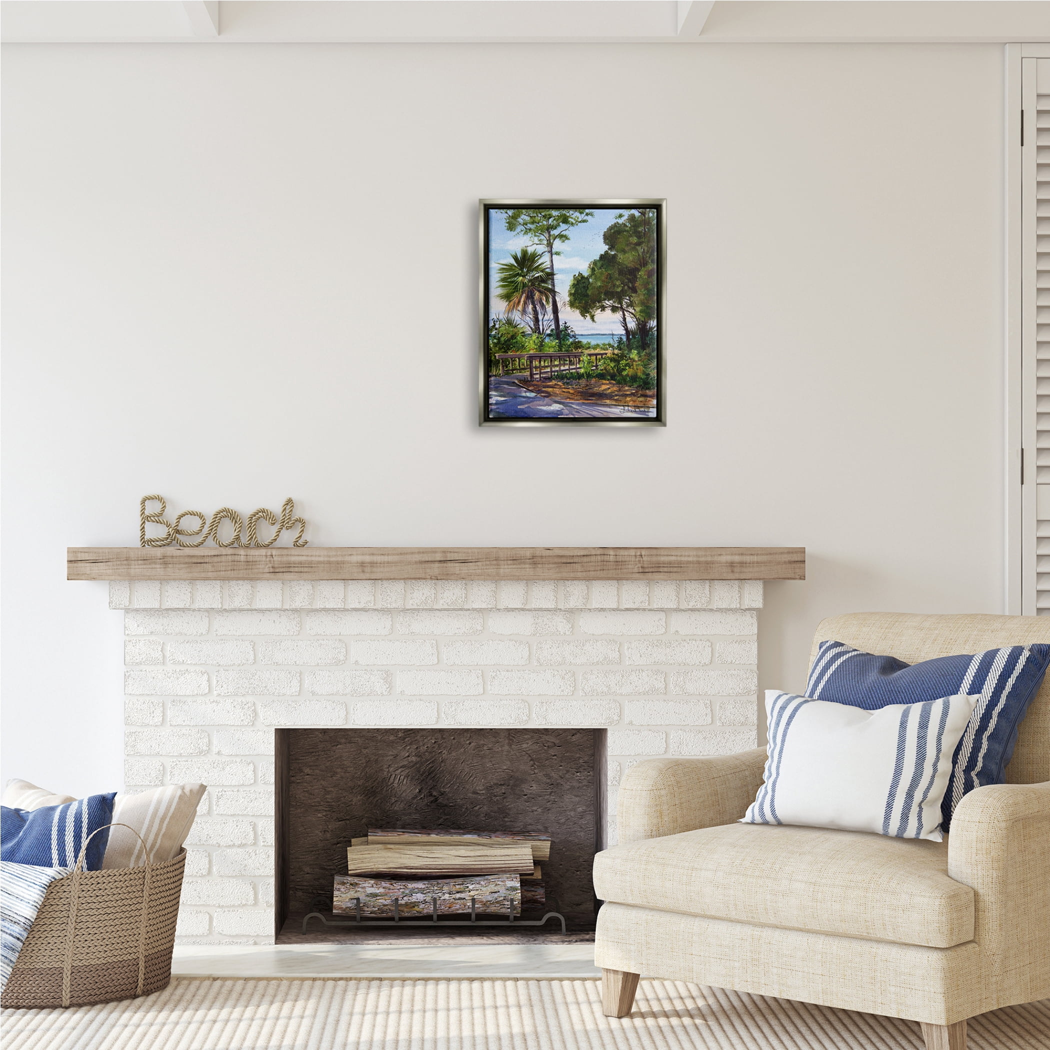 Stupell Industries Tropical Boardwalk Landscape Nature Painting Gray Floater Framed Art Print Wall Art, 17 x 21