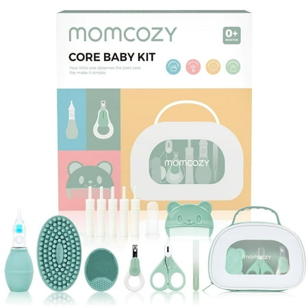 Momcozy Core Baby Kit Baby Shower & Registry Essential Kit for Grooming Cleansing Care Includes Nail File Kits Nasal Aspirator Bath Brushes Toothbrush Comb Storage Case etc