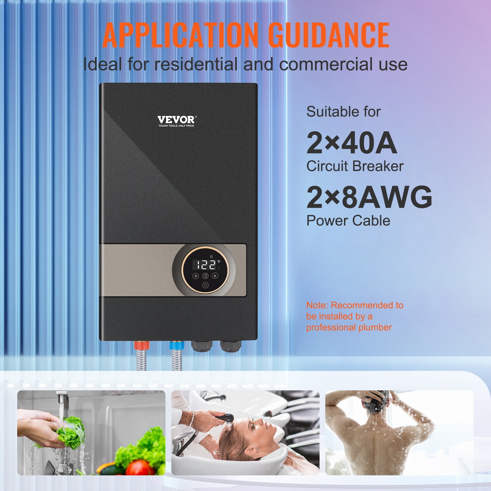 VEVOR Instant Water Heater, 18kw Electric Tankless Water Boiler, Digital Temperature Display & Easy Installation & 24-Hour Water Supply, For Kitchen Bathroom Shower Mall Salon Shampoo ETL Listed