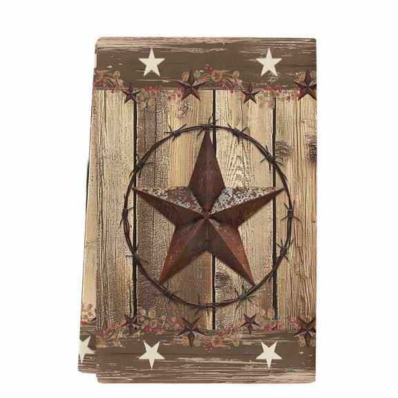 Dish Towels, Rustic Farmhouse Absorbent Kitchen Towels 1 PC, Wood Texture Barn Star Microfiber Hand Towels Dish Cloths Tea Towels for Home  Bathroom,18X28-Inch, Brown