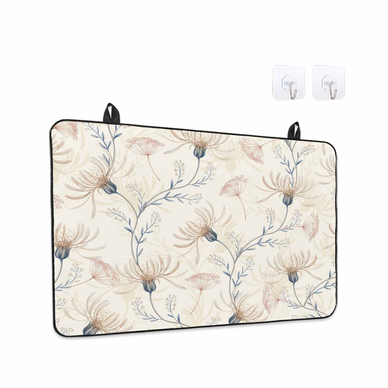 Beige Flowers Stove Top Cover for Electric Stove, Heat-proof & Non Slip Glass Top Stove Cover Protector, Watercolor Farmhouse Botanical Floral Kitchen Flat Cooktop Rubber Mat 24x21 Inches