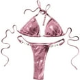 thumbnail image 2 of Pisexur Swimming Suits for Women Solid Color Shiny Pearl Thong Bikini Split Strap Swimsuit Set Pink,S, 2 of 3