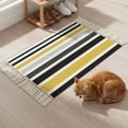 thumbnail image 5 of Area Rug with Tassels 2' x 3', Watercolor Classic Stripe Kitchen Runner Rug for Hallway Bedroom Throw Rugs, Grey Black Yellow Lines Soft Door Mat for Bathroom Entrance Living Room, 5 of 9