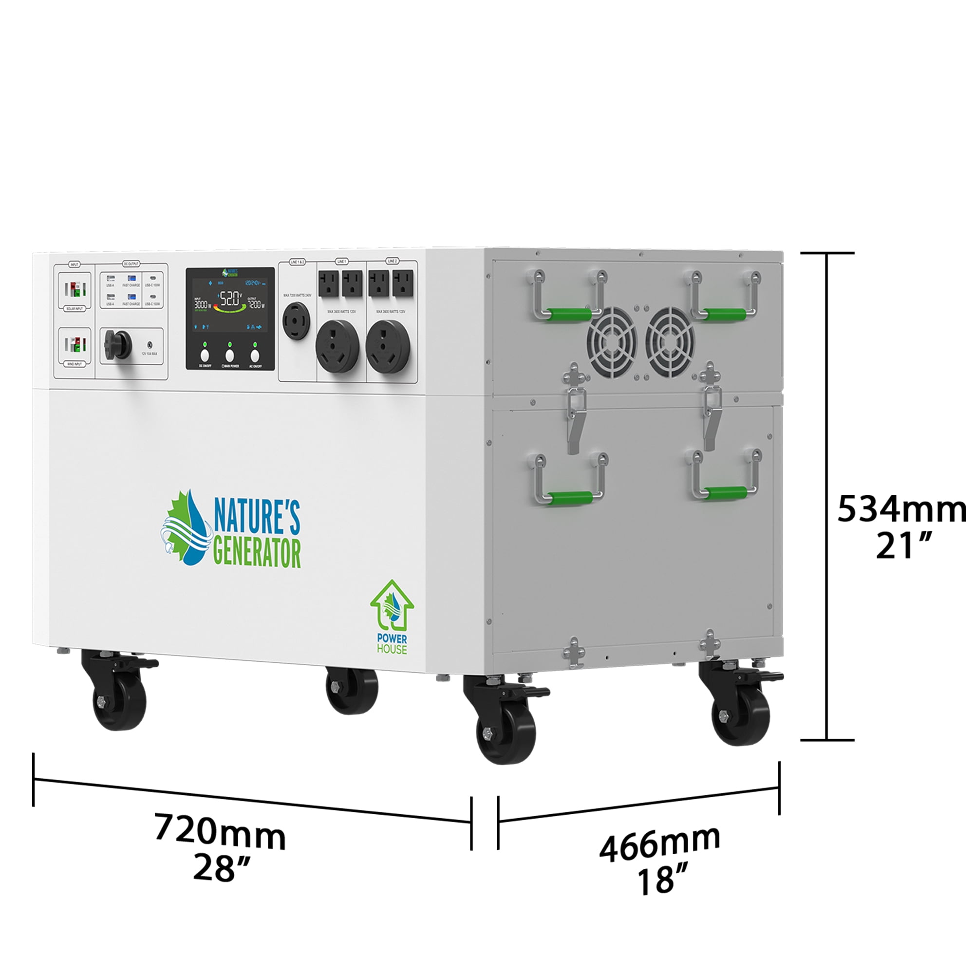 Nature’s Generator 4800Wh 7200W Powerhouse with 4pcs 410W Solar Panels &Wind Turbine