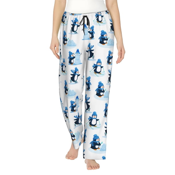 Balery Penguin Winter Fun Pantalones de pijama para mujer, pijamas ultraligeros, pantalones de estar por casa-Large