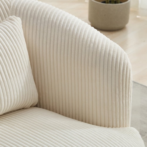 BSHTI 34.25" Wide Upholstered Corduroy 360°Swivel Barrel Soft Accent Chair with Pillow,Circular Reading Armchair for Living Room,Bedroom,Office,Lounge,Ivory