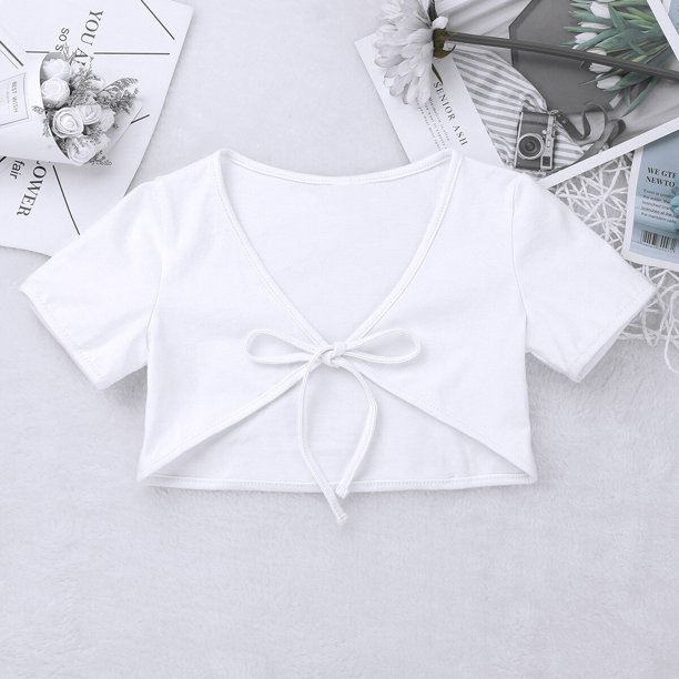 Kids Girls Short Sleeves Solid Cotton Ballet Bolero Top Cropped Shrug Cardigan Dance Practice Wedding Ballet Leotard Wrap Coat130 Gong Bohan LED